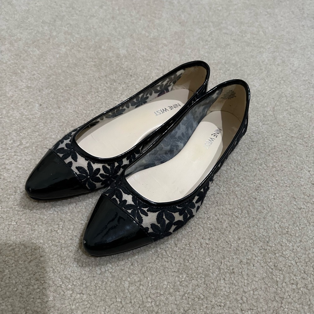 Nine West Black Floral Mesh Flats